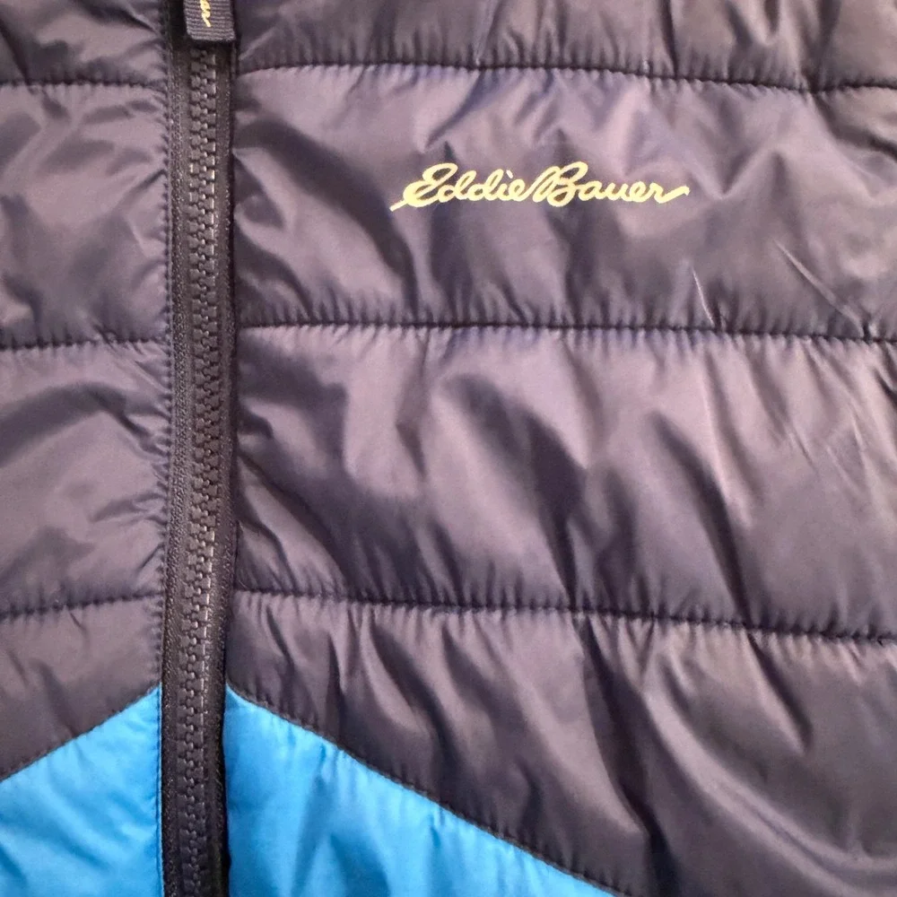 Eddie Bauer Kids XS 5/6 Blue Puffer Jacket Sherpa‎ Lined Hooded Quilted Coat